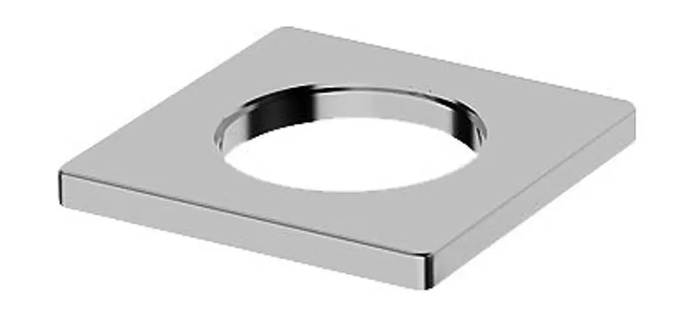 HANSALIVING Rosette aus verchromtem Metall mit quadratischer Form und zentralem Loch, zur Montage in sanitären Einrichtungen geeignet.